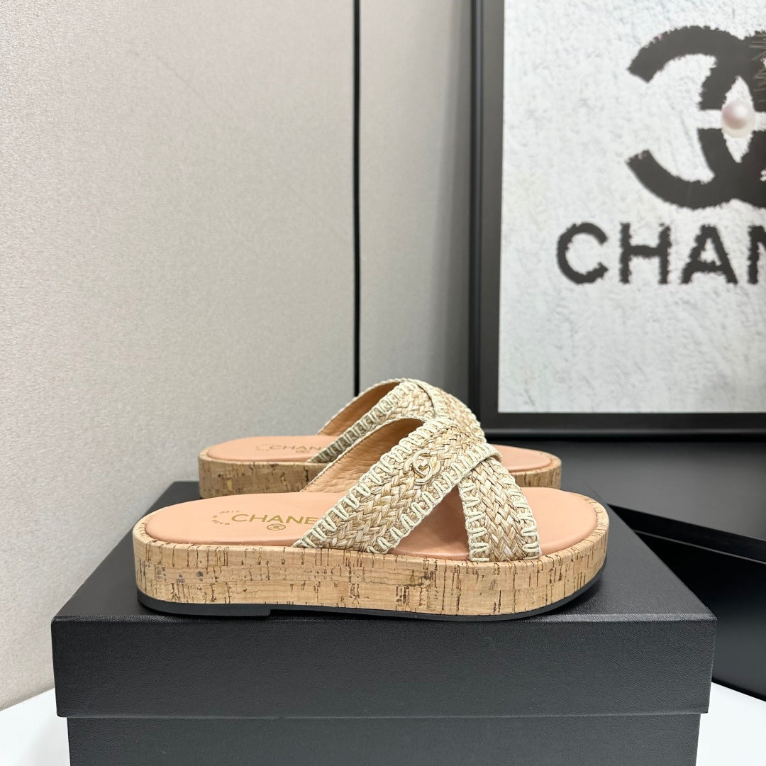 Woven Cross Strap Platform Slides