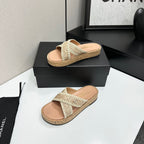 Woven Cross Strap Platform Slides