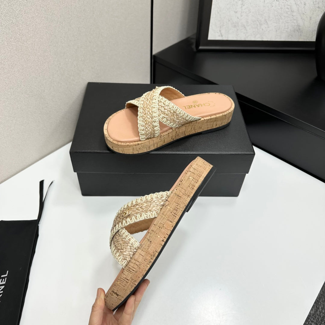 Woven Cross Strap Platform Slides