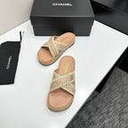 Woven Cross Strap Platform Slides