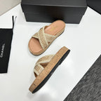 Woven Cross Strap Platform Slides