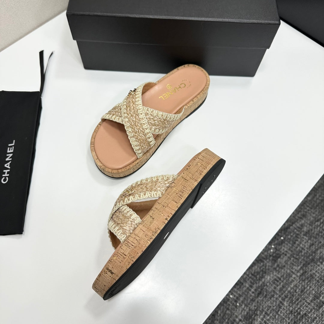 Woven Cross Strap Platform Slides