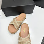 Woven Cross Strap Platform Slides