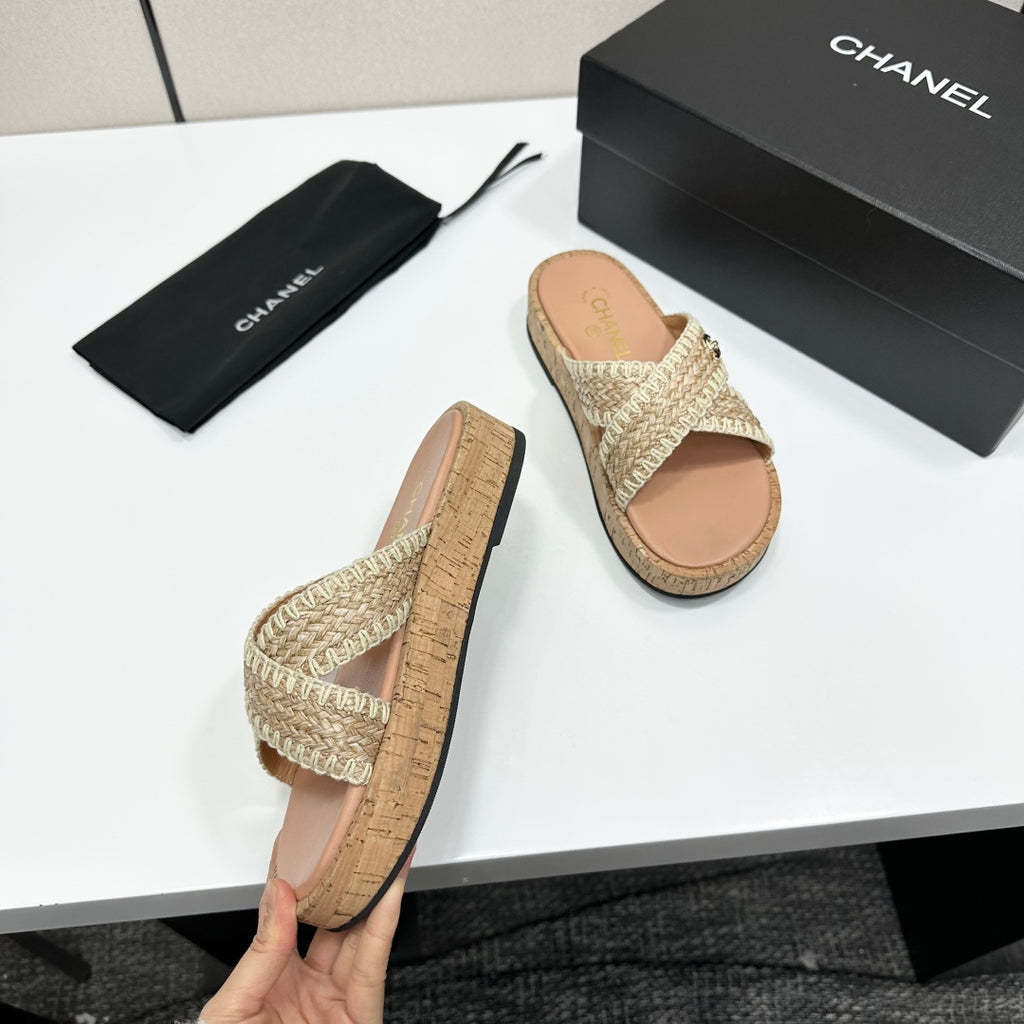 Woven Cross Strap Platform Slides