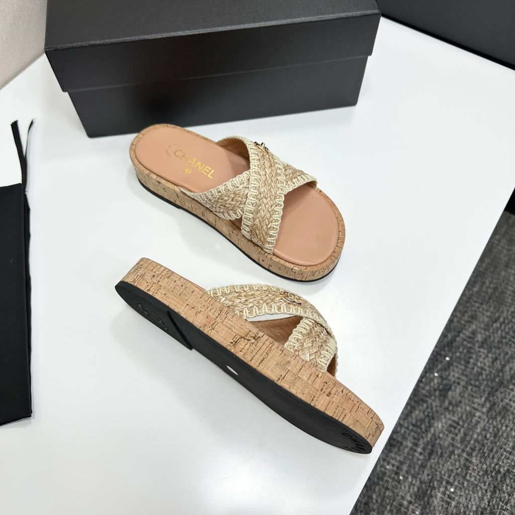 Woven Cross Strap Platform Slides