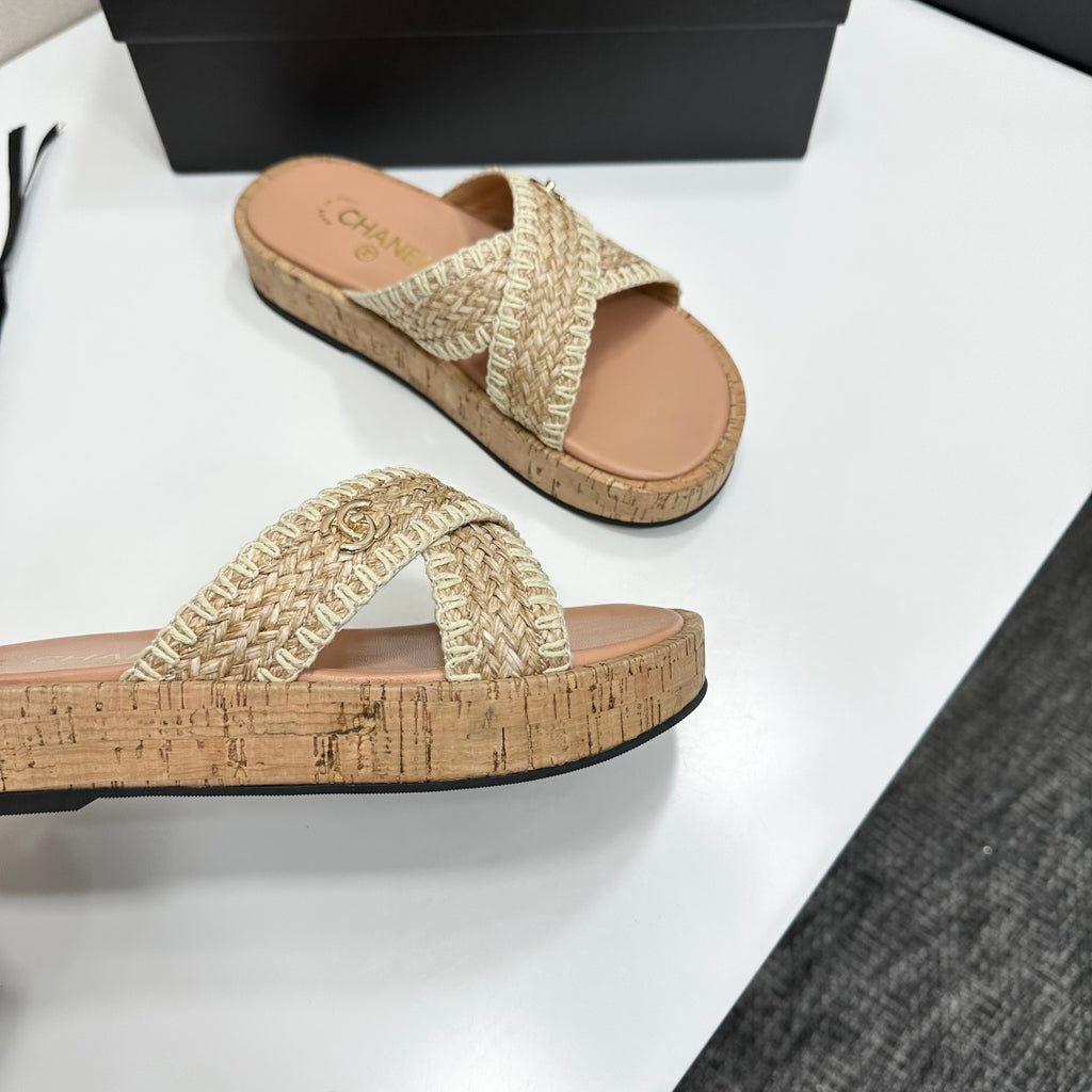 Woven Cross Strap Platform Slides