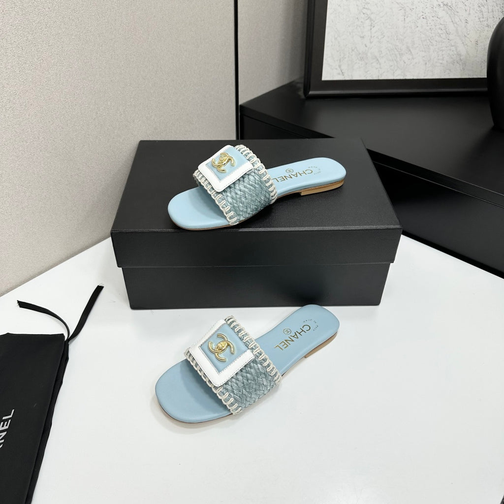 Woven Satin Cross-Strap Slides