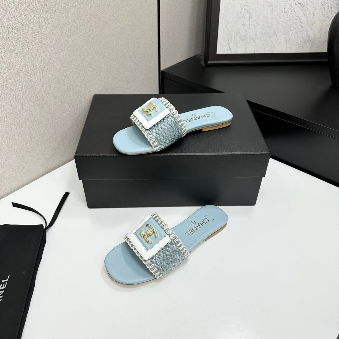 Woven Satin Cross-Strap Slides