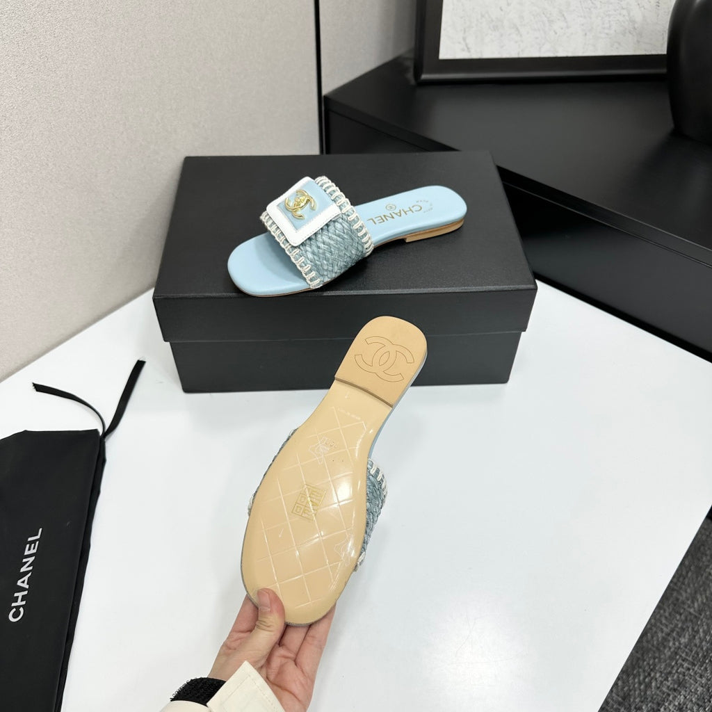 Woven Satin Cross-Strap Slides