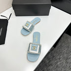 Woven Satin Cross-Strap Slides