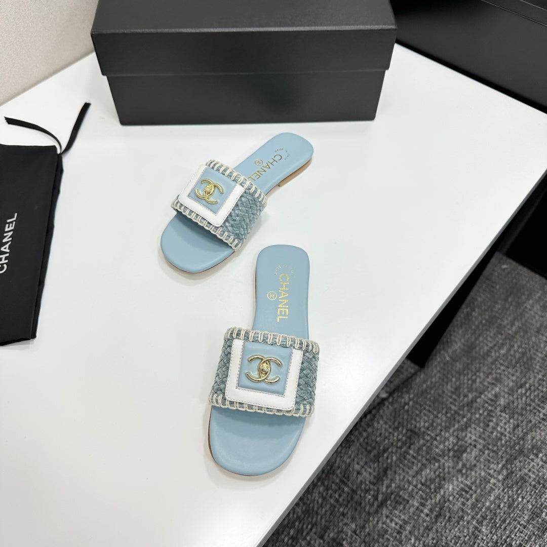 Woven Satin Cross-Strap Slides