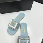Woven Satin Cross-Strap Slides