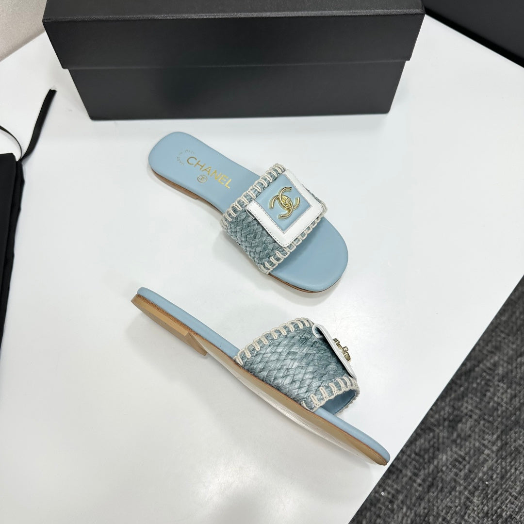 Woven Satin Cross-Strap Slides