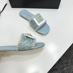 Woven Satin Cross-Strap Slides