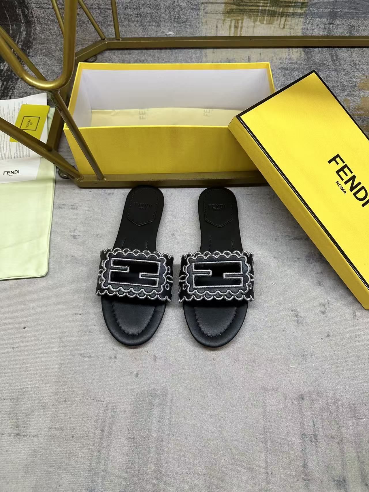 Wide Strap Flat Slides with FF Monogram Detail