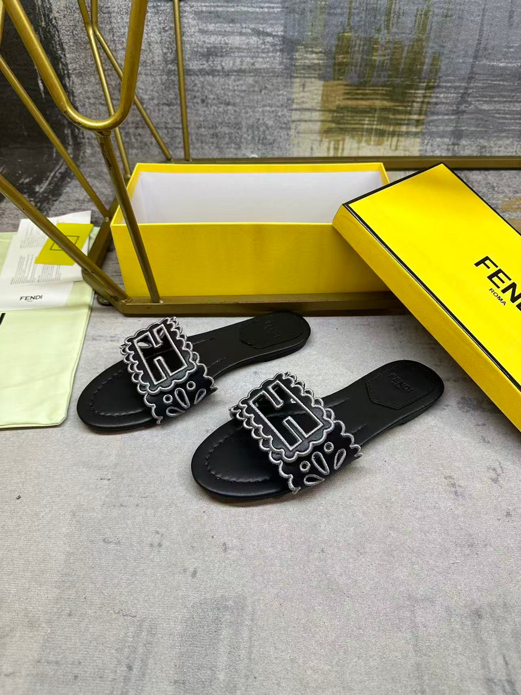 Wide Strap Flat Slides with FF Monogram Detail