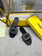 Wide Strap Flat Slides with FF Monogram Detail