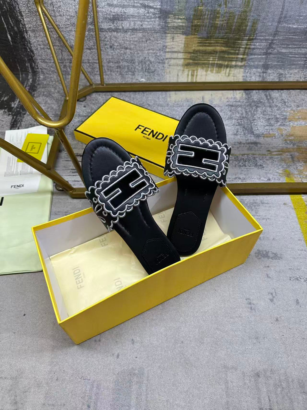 Wide Strap Flat Slides with FF Monogram Detail