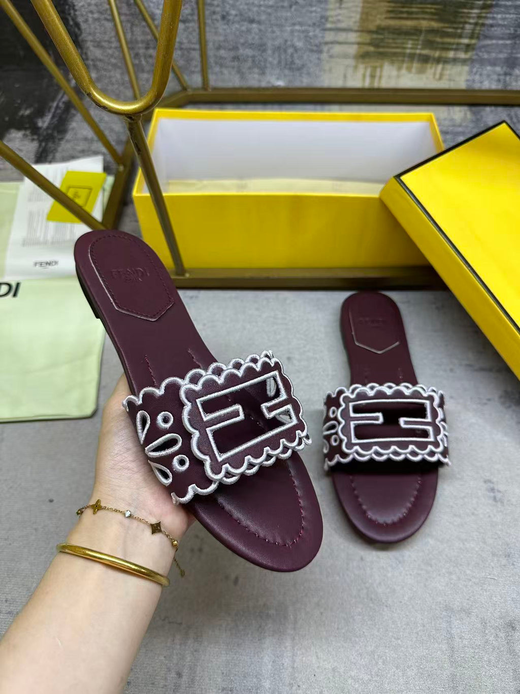 Wide Strap Flat Slides with FF Monogram Detail