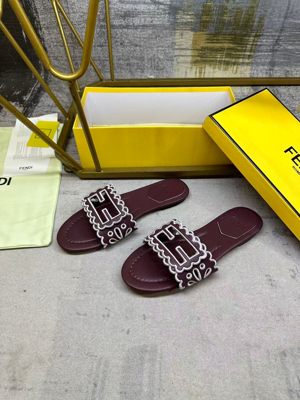 Wide Strap Flat Slides with FF Monogram Detail