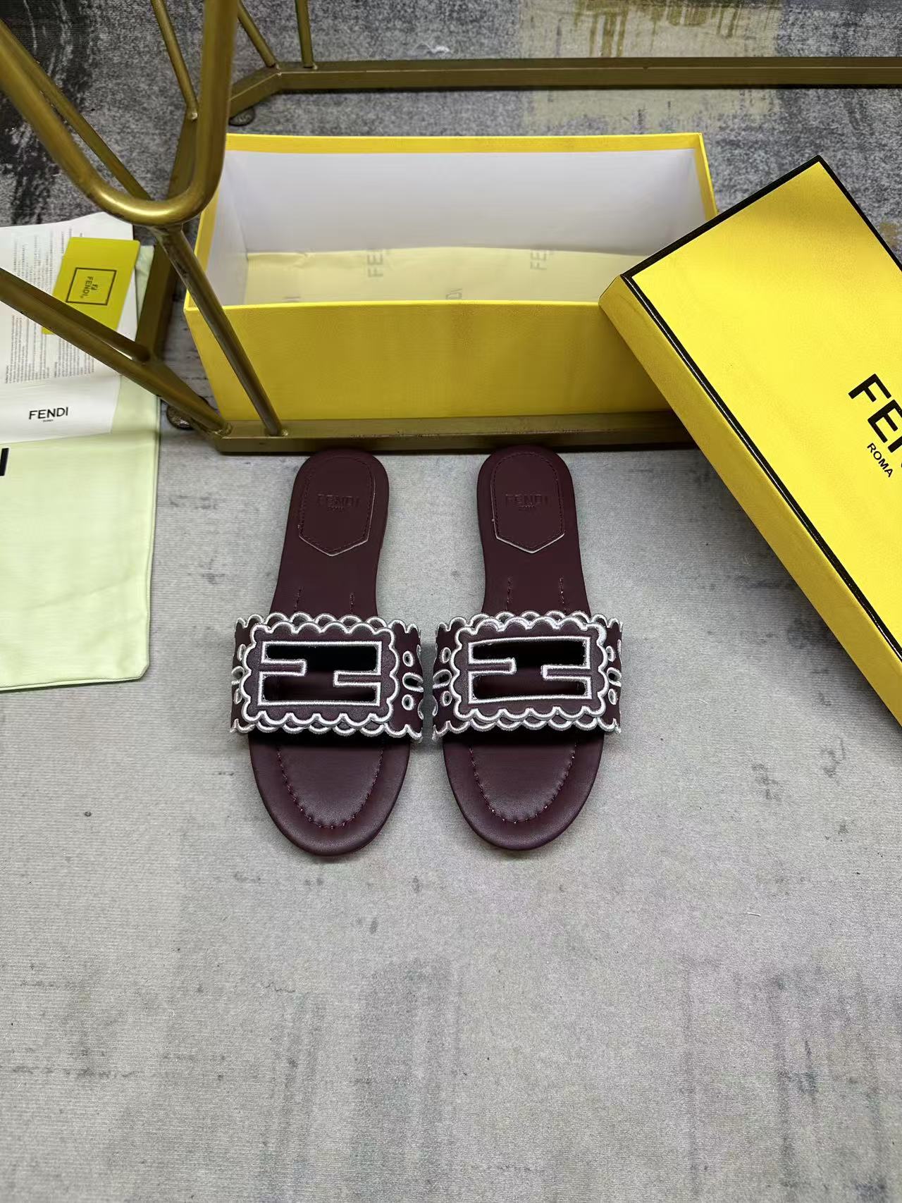 Wide Strap Flat Slides with FF Monogram Detail