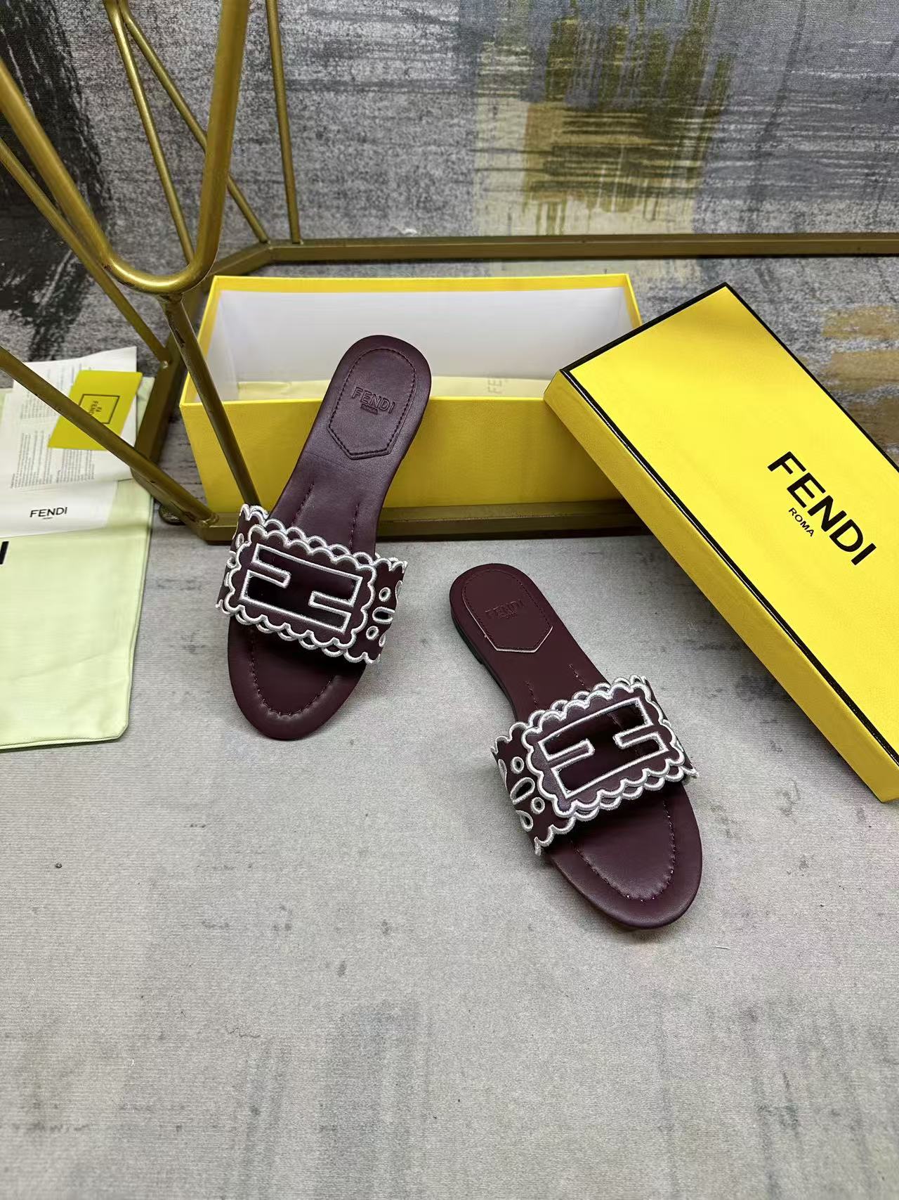 Wide Strap Flat Slides with FF Monogram Detail