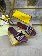 Wide Strap Flat Slides with FF Monogram Detail