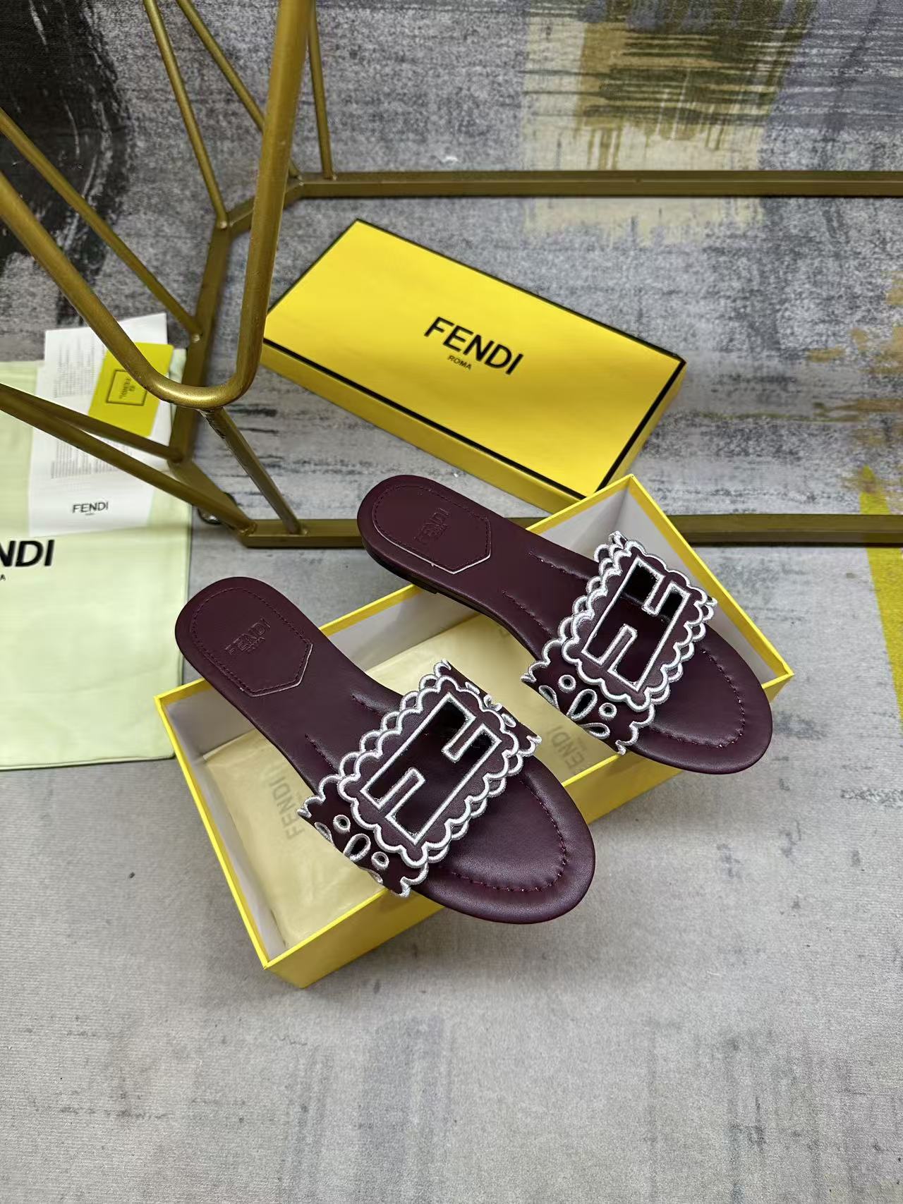 Wide Strap Flat Slides with FF Monogram Detail