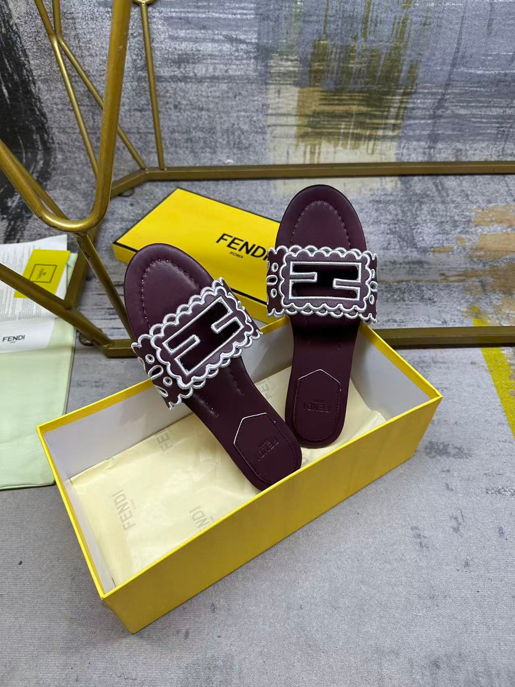 Wide Strap Flat Slides with FF Monogram Detail