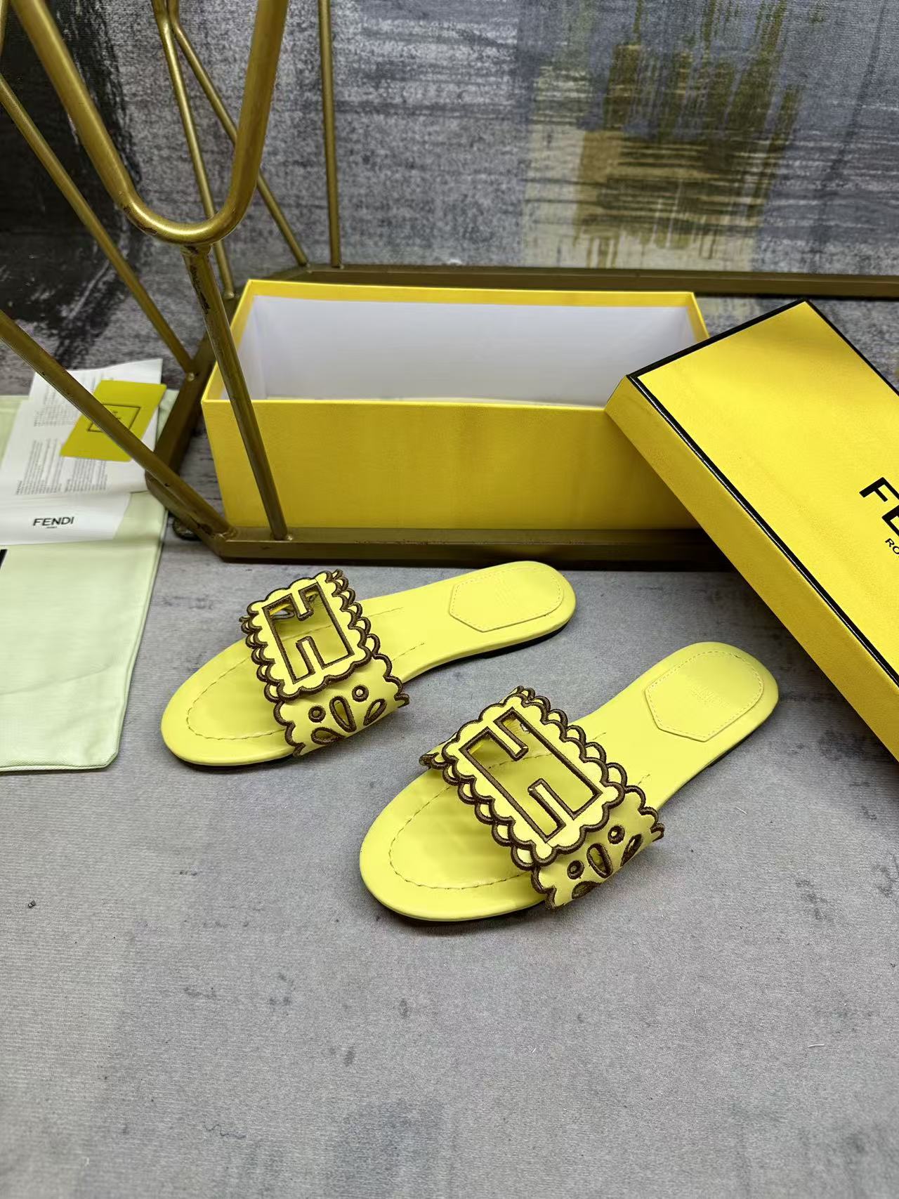 Wide Strap Flat Slides with FF Monogram Detail