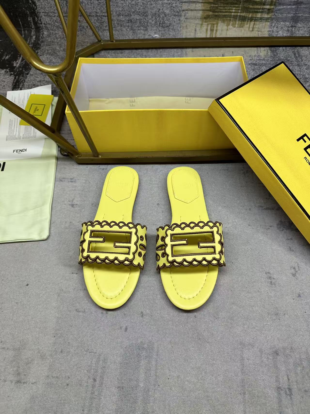 Wide Strap Flat Slides with FF Monogram Detail