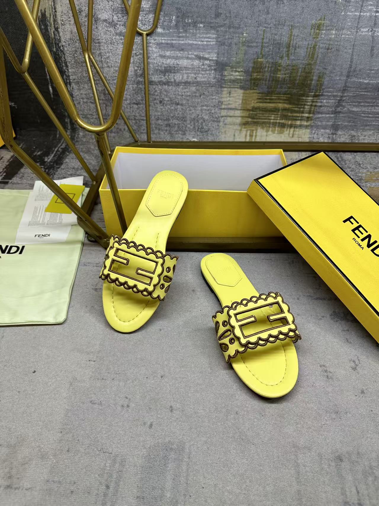 Wide Strap Flat Slides with FF Monogram Detail