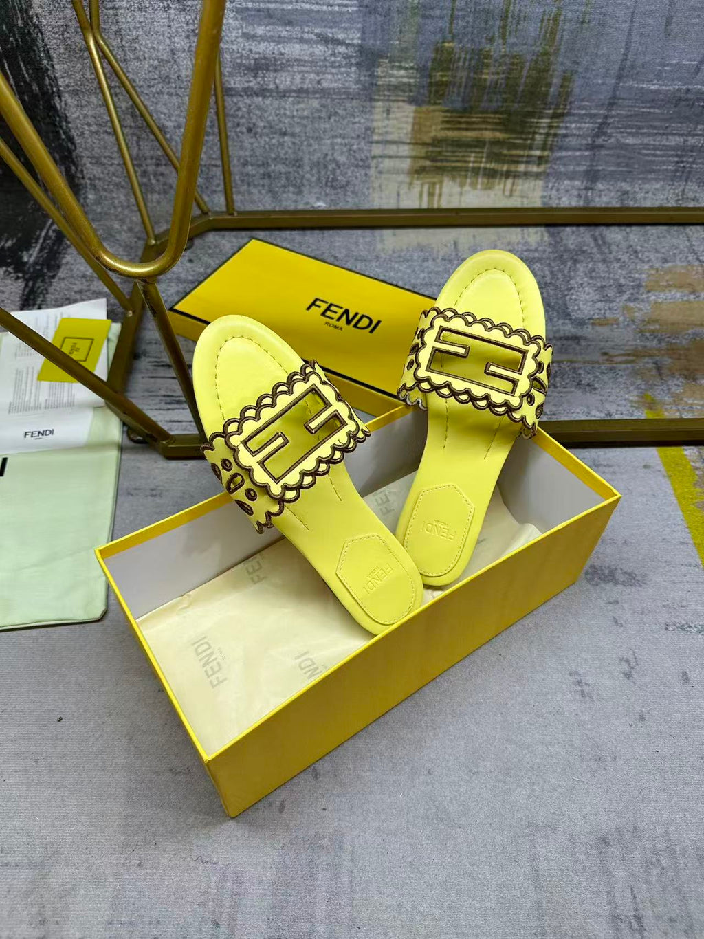 Wide Strap Flat Slides with FF Monogram Detail