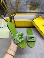 Wide Strap Flat Slides with FF Monogram Detail