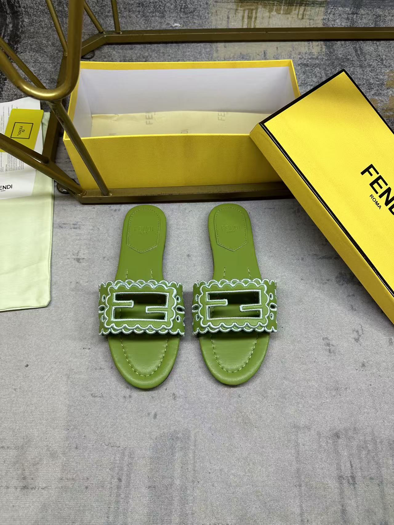 Wide Strap Flat Slides with FF Monogram Detail