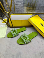 Wide Strap Flat Slides with FF Monogram Detail