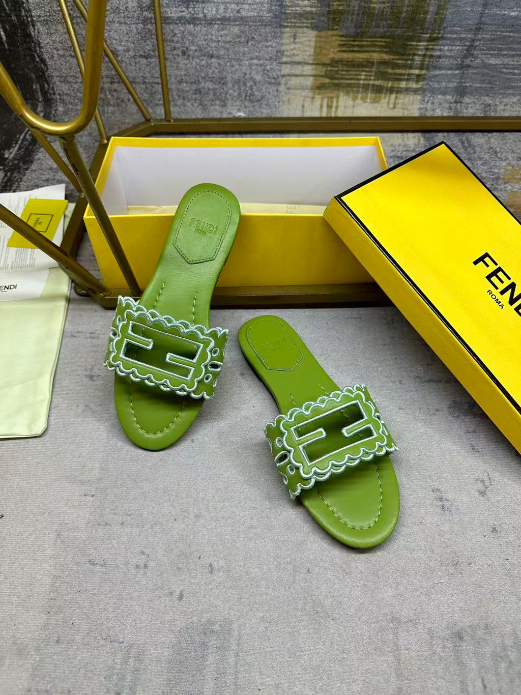 Wide Strap Flat Slides with FF Monogram Detail
