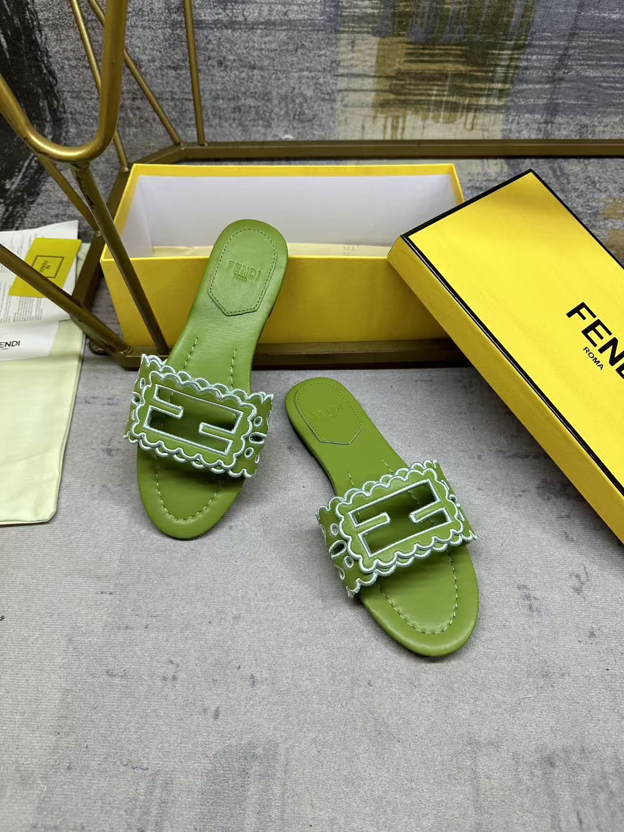 Wide Strap Flat Slides with FF Monogram Detail