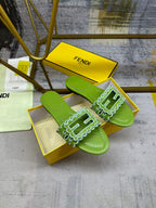 Wide Strap Flat Slides with FF Monogram Detail