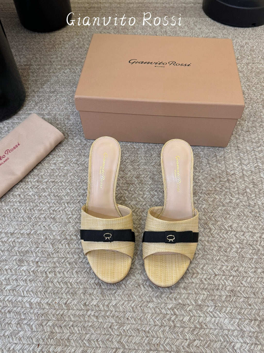 Raffia & Leather Minimalist Slides