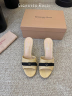 Raffia & Leather Minimalist Slides