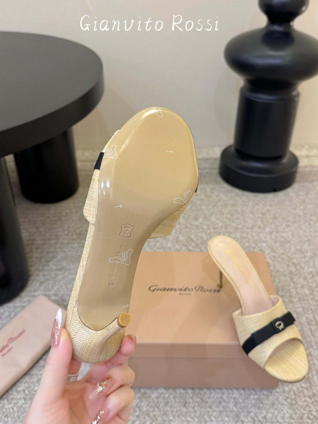 Raffia & Leather Minimalist Slides