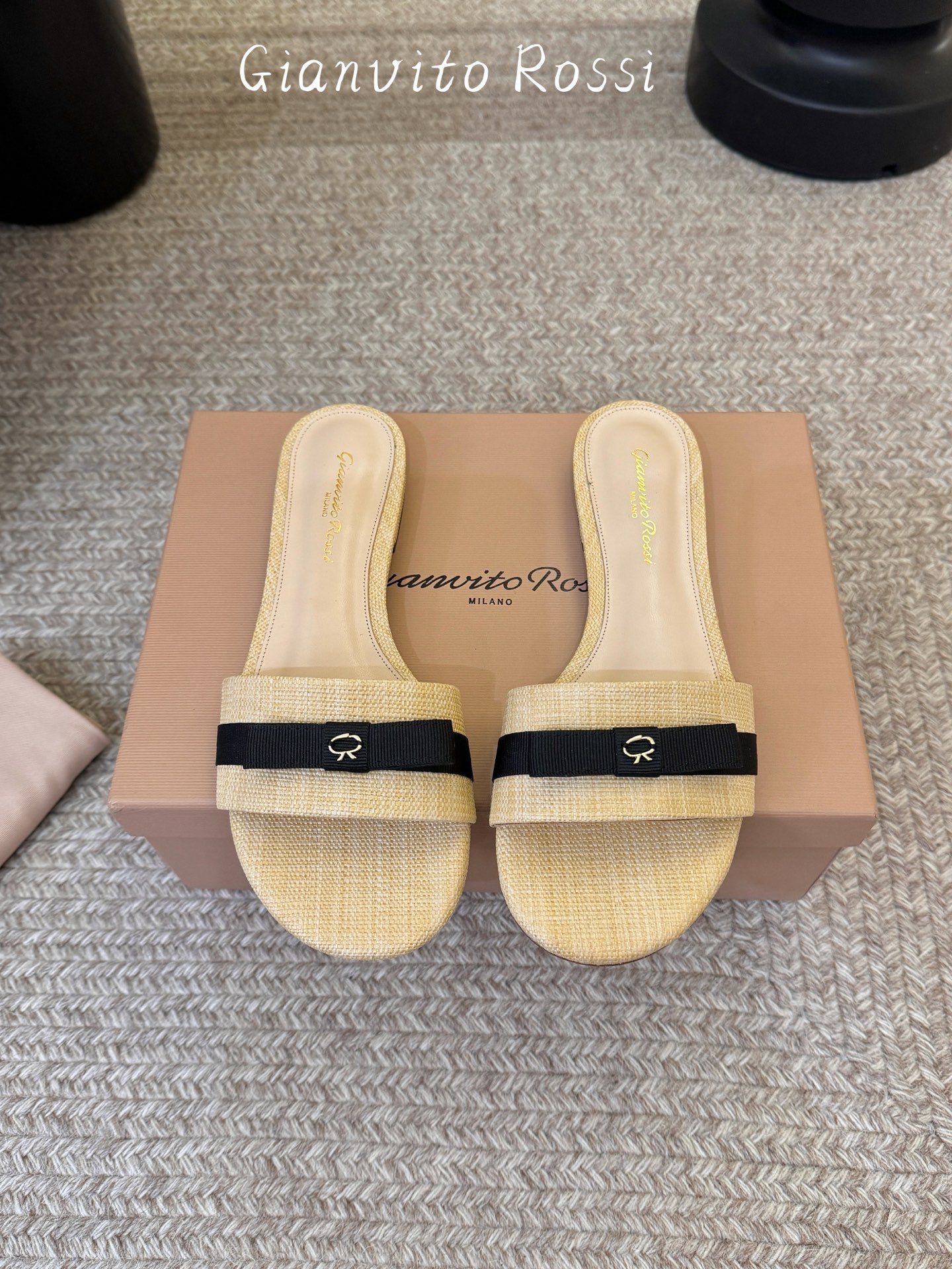 Raffia & Leather Minimalist Slides