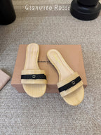Raffia & Leather Minimalist Slides