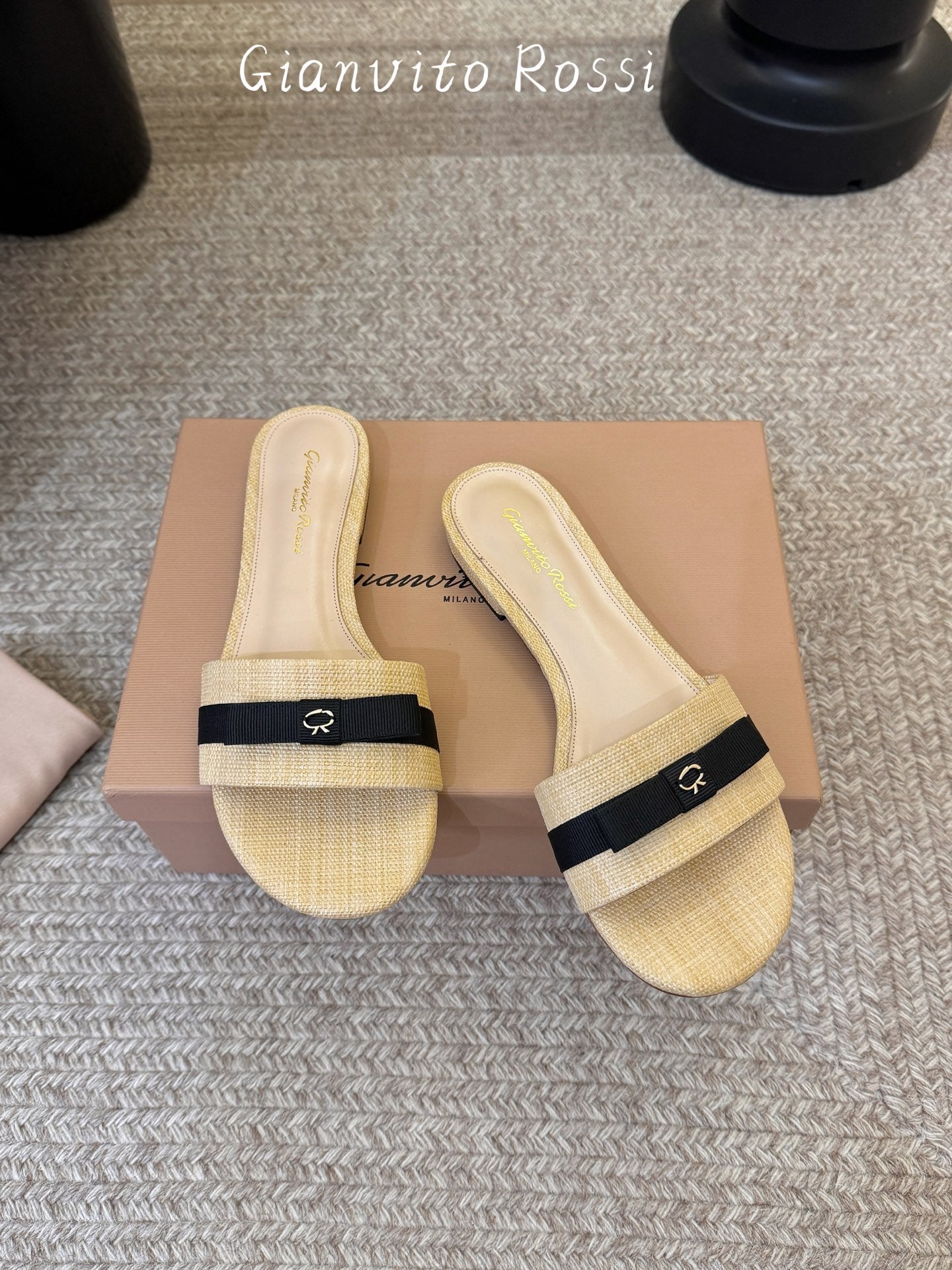 Raffia & Leather Minimalist Slides