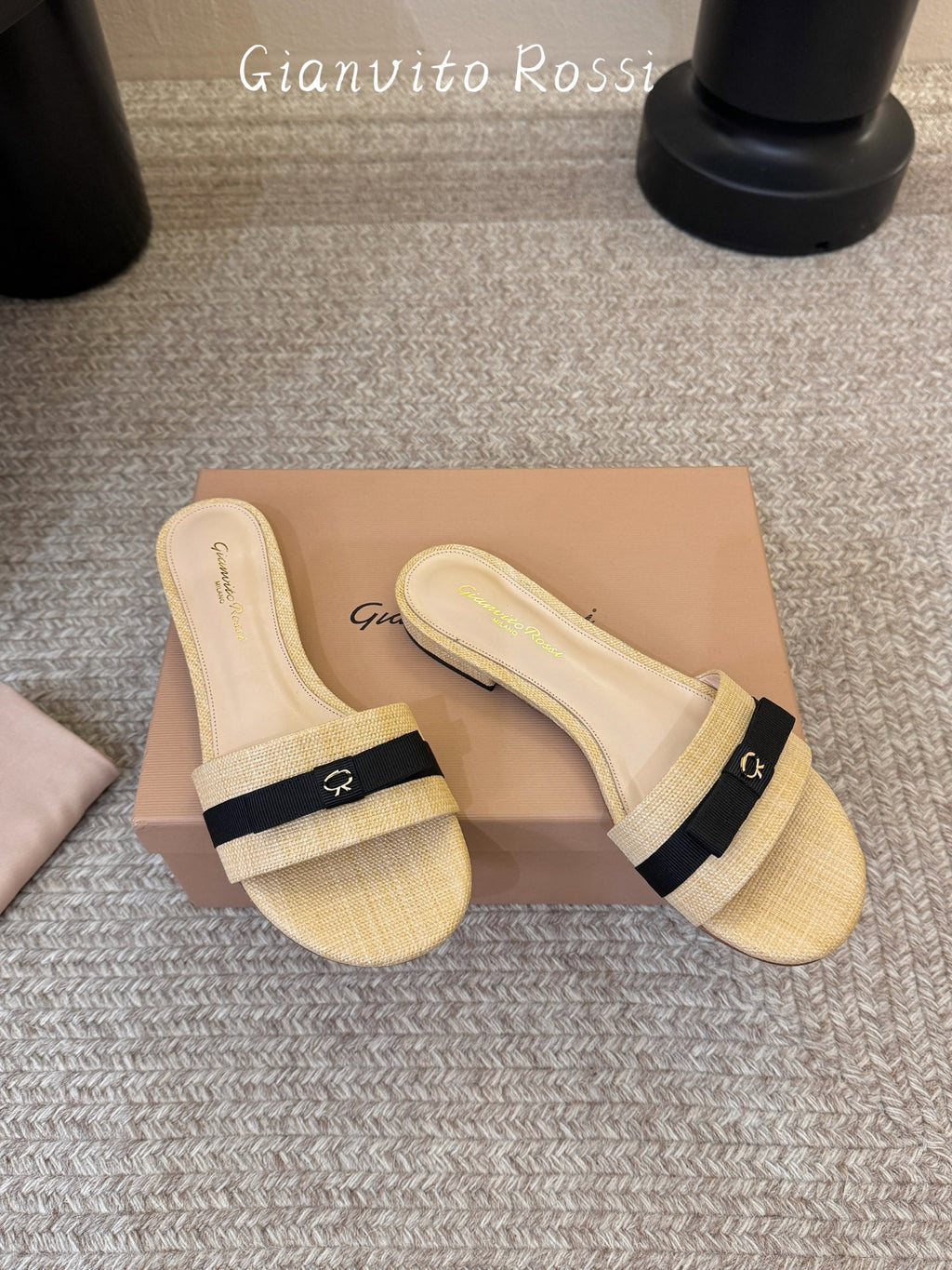 Raffia & Leather Minimalist Slides