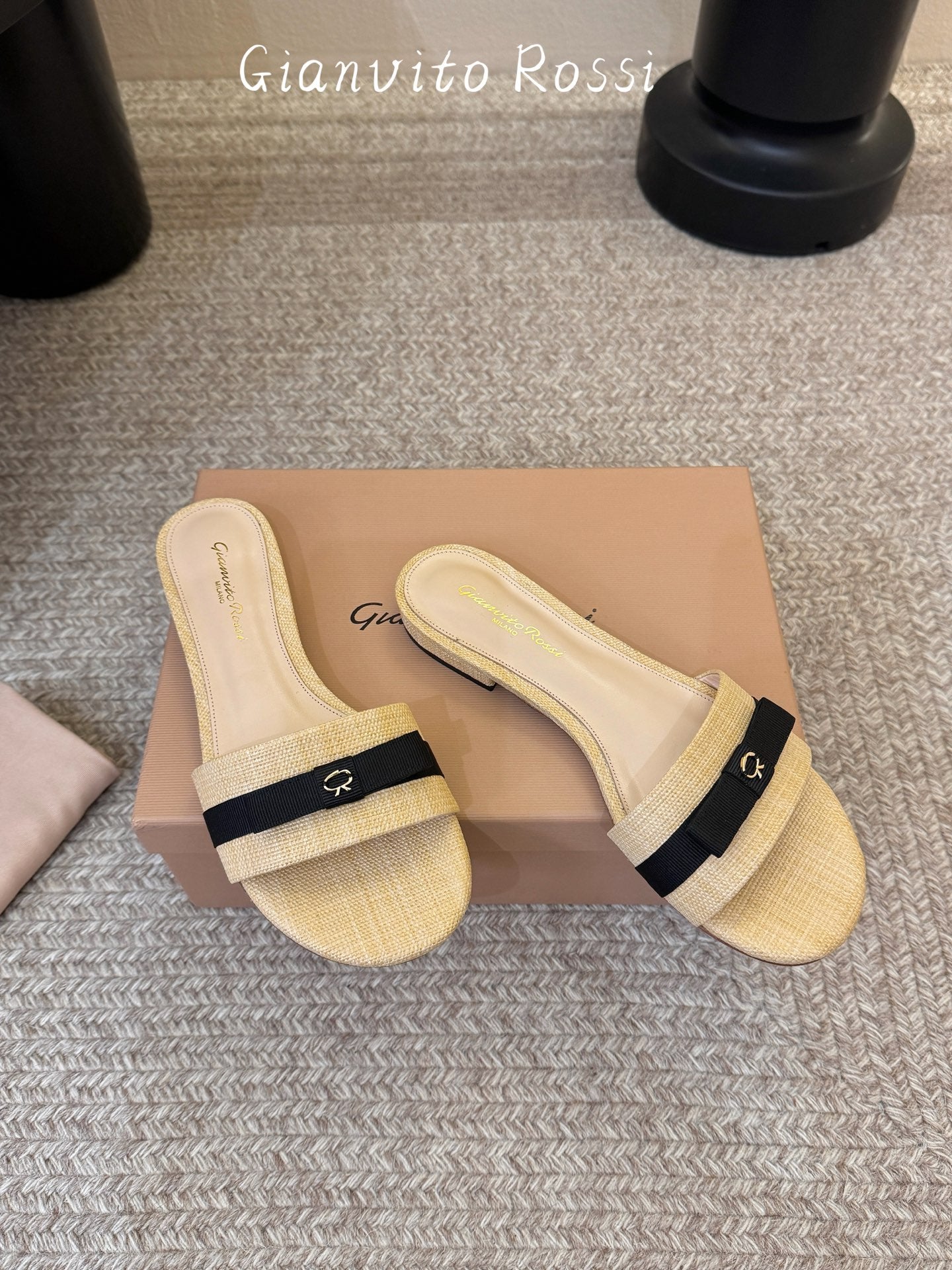 Raffia & Leather Minimalist Slides