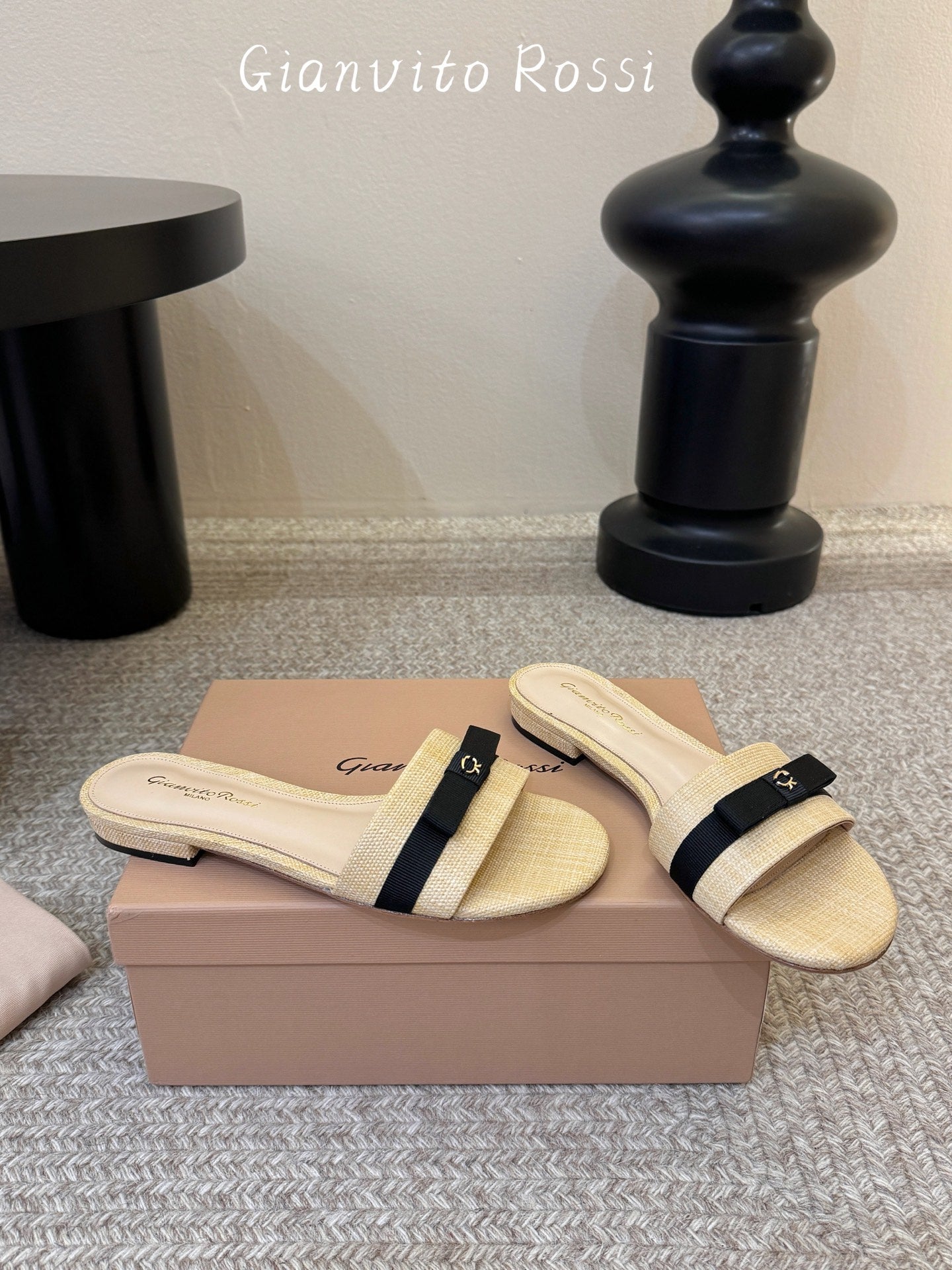 Raffia & Leather Minimalist Slides
