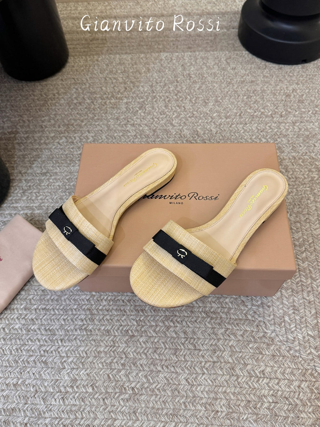 Raffia & Leather Minimalist Slides