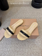 Raffia & Leather Minimalist Slides